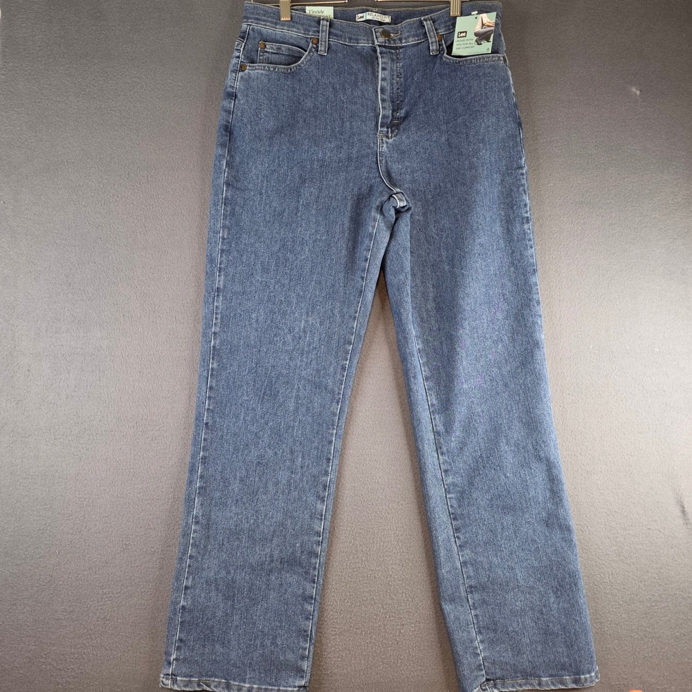Lee Relaxed Fit Straight Leg Jeans Womens 12‎ Medium Blue Stretch Denim NWT